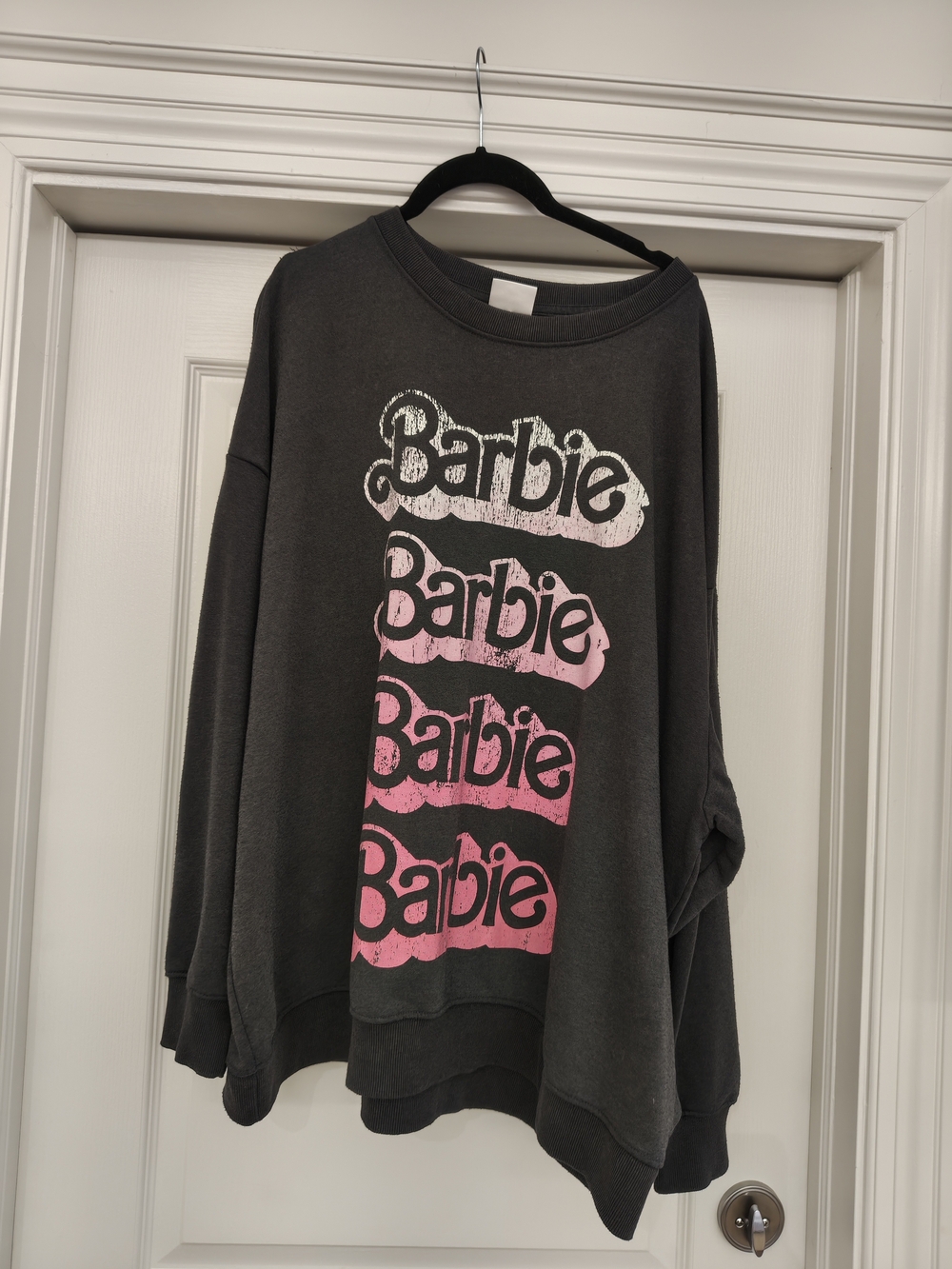 Mattel Barbie Stacked Graphic Sweatshirt - Black with Pink